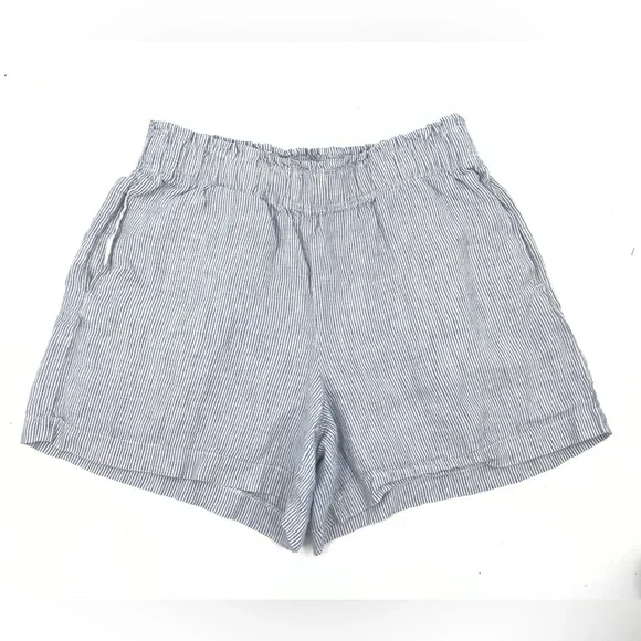 Quince European Linen High Waisted Shorts Womens Size Large Coastal Beach Stripe - Picture 11 of 11